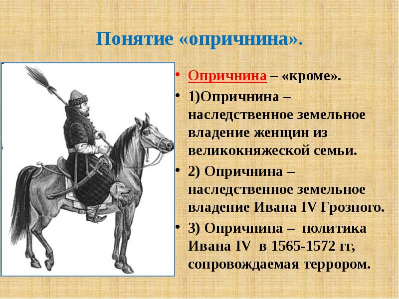 Удел ивана 4 в 1565 1572. 1565—1572 — Опричнина Ивана Грозного. Опричнина Ивана IV Грозного презентация. Опричники при Иване 4.